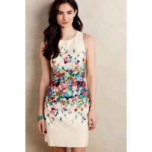 Maeve Anthropologie Cream Tea Garden Dress Cutout Watercolor Colorful sz 2 lined